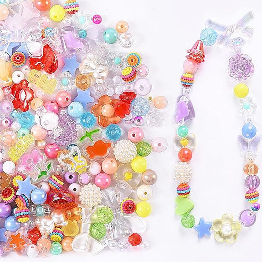 120Pcs Aesthetic Acrylic Assorted Beads Mix Color Pastel Beads Flower Heart Star Butterfly Candy Round Beads Plastic Beads Cute Beads Bulk for Bracelets Jewelry Making DIY Crafts Necklaces