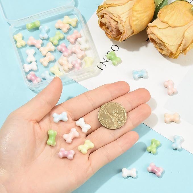 42Pcs Bone Ceramic Porcelain Beads for Jewelry Making 7 Colors Bright Glazed Handmade Spacer Beads for DIY Necklaces Earrings Bracelets Keychains Jewelry Findings Accessories