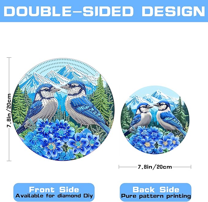 VAIIEYO Bird Diamond Art Hanging Ornament, Flower Diamond Painting Suncatchers Window Hanging Kit with Chain, 7.5x7.5 inch Crystal Pendant Art Craft for Gift Home Wall Front Door Outdoor Decoration