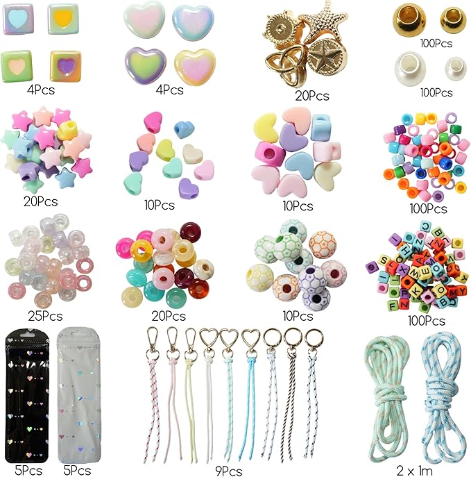 ovokuku 553Pcs DIY Beaded Keychain Making Kit, Bag Charms Craft Supplies, Great for Gifts