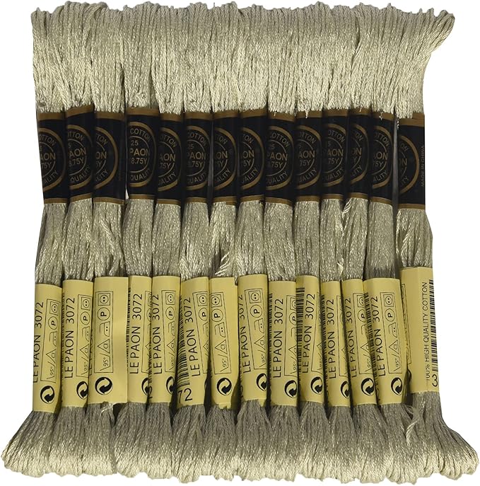 LE PAON Embroidery Floss, 14-Pack Six Strands 100% Long Staple Cotton Embroidery Thread, 8.7-Yard，Color Number：3072, Light Beaver Grey