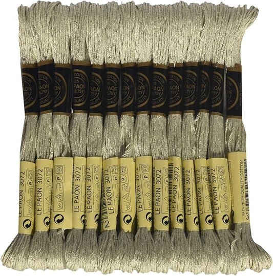 LE PAON Embroidery Floss, 14-Pack Six Strands 100% Long Staple Cotton Embroidery Thread, 8.7-Yard，Color Number：3072, Light Beaver Grey