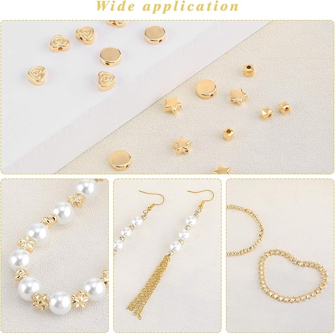 Hicarer 1200 Pieces Gold Spacer Beads Set Bead Bracelet Making Kit for Jewelry Making Assorted Star Round Flower Pony Beads for Friendship Bracelets DIY Crafts Gifts