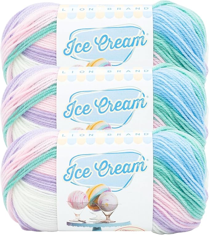Lion Brand Yarn, Ice Cream Baby Yarn for Knitting, Crochet, and Crafts, Love Potion, 3 Pack, DK Weight Colorful Acrylic Fiber for Baby Blankets, Hats, and Sweaters