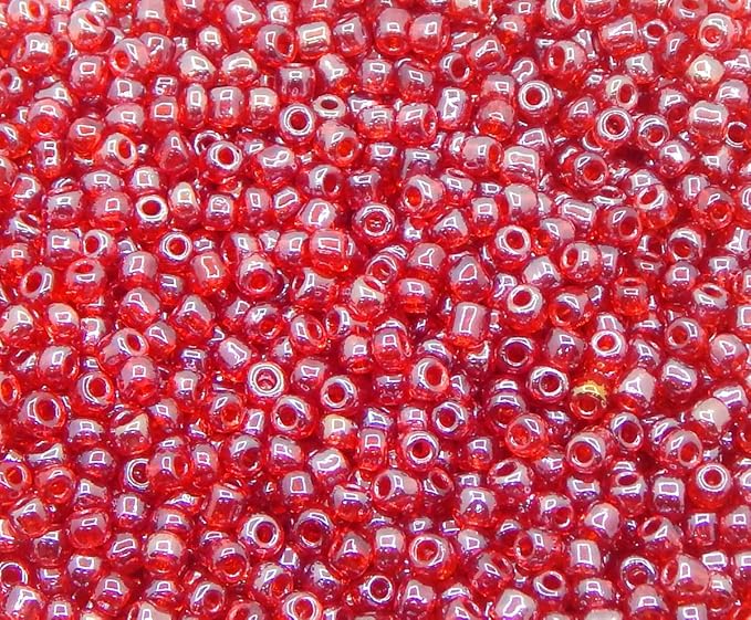 Perlin Glass Seed Beads 4mm 6/0 Round 1100pcs Mini Small Pony Spacer Beads Kit for Jewelry Making Earrings Bracelets Pendants Waist DIY Handmade (Red Shinny)