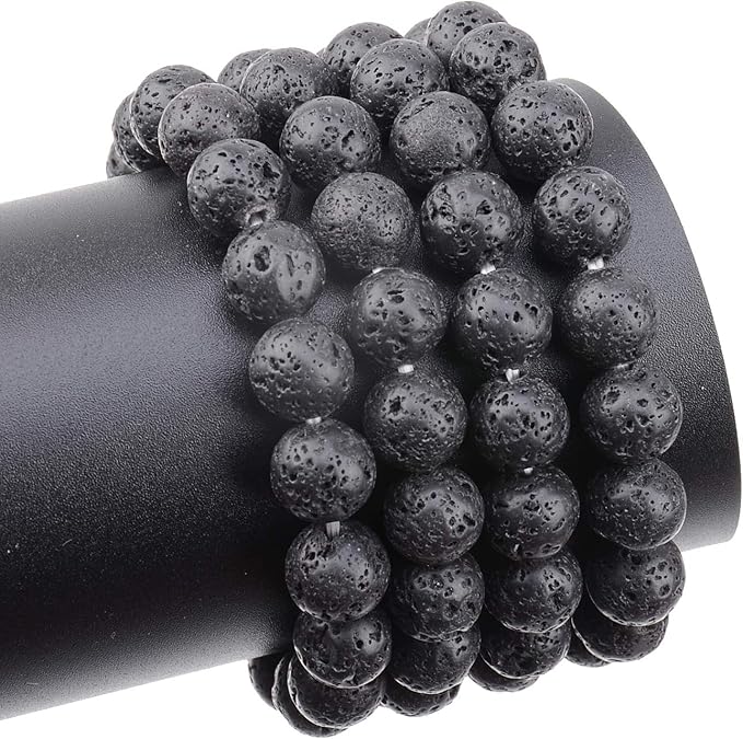LPBeads 80Pcs Polished 10mm Round Natural Lava Gemstone Loose Beads with Stretch Cord for Jewelry Making Bracelets