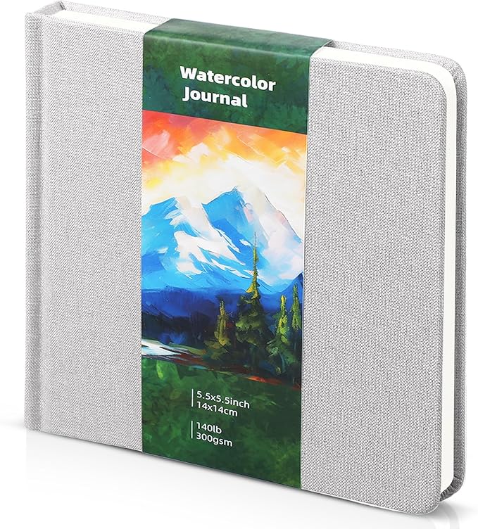 Dispowreath 5.5 x 5.5 in Watercolor Sketchbook Journal Square Watercolor Notebook Cold Press 140lb 300gsm Cotton Paper 48 Pages Journals Notebook Paper Pads(Milky White)