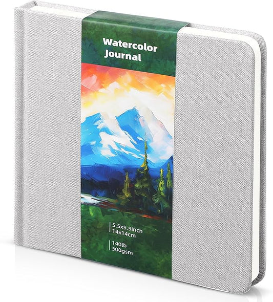 Dispowreath 5.5 x 5.5 in Watercolor Sketchbook Journal Square Watercolor Notebook Cold Press 140lb 300gsm Cotton Paper 48 Pages Journals Notebook Paper Pads(Milky White)