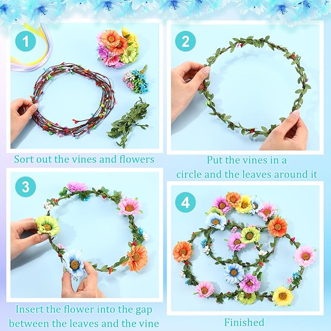 Syhood Daisy Crowns Making Kit for Woman 109 Pieces Parts, Make Your Own Flower Crown Wreath Headbands and Bracelets Craft Kit Hair Accessories Handmade DIY Floral Garland Presents for Adult