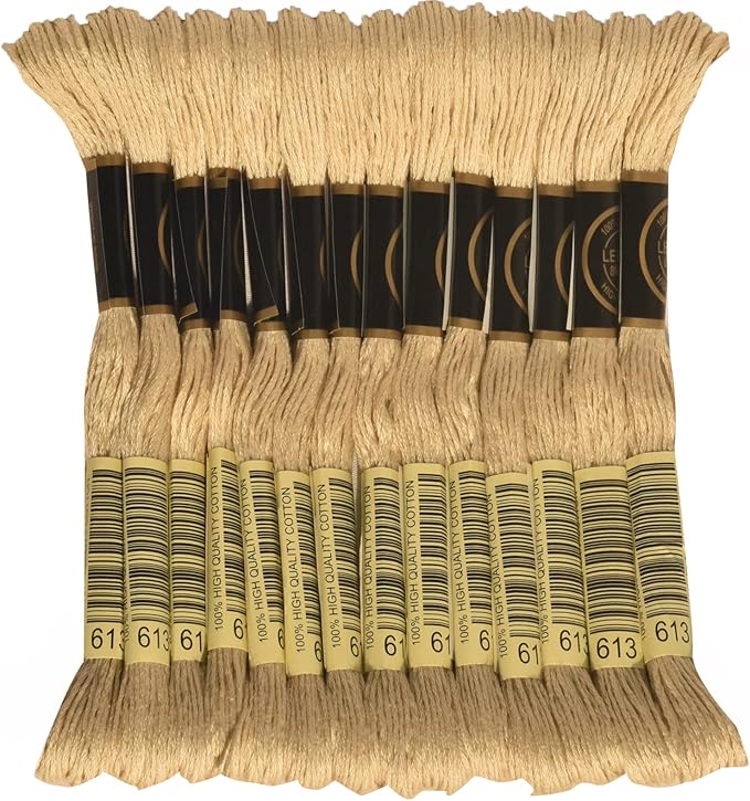 LE PAON Embroidery Floss, 14-Pack Six Strands 100% Long Staple Cotton Embroidery Thread, 8.7-Yard，Color Number：613, Very Light Drab Brown