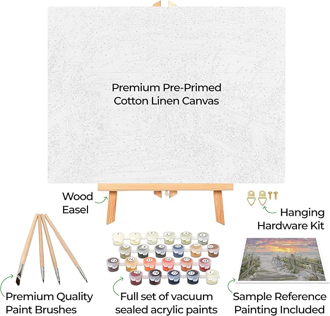 Ledgebay DIY Paint by Numbers Kit for Adults Framed Canvas: Beginner to Advanced Paint by Numbers Kit, Kits Include Acrylic Paint Set Brushes Tabletop Easel (Morning Ride 16" x 20" Framed)