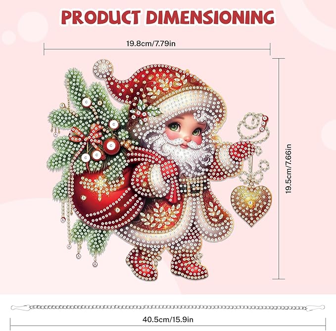 Bowetile Christmas Diamond Art Hanging Kits for Adults, Diamond Art Suncatchers Santa Claus, 5D Special Shape Diamond Painting Pendant Window Ornament Christmas Gifts for Home Door Wall Decor