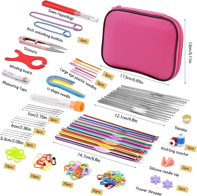 IMZAY 110 Pcs Crochet Hooks Set, 0.6mm-6.5mm Crochet Hooks Kit with Storage Case, Crochet Needles, Ergonomic Knitting Needles Stitch Marker Knitting Accessories for Beginners, Rose