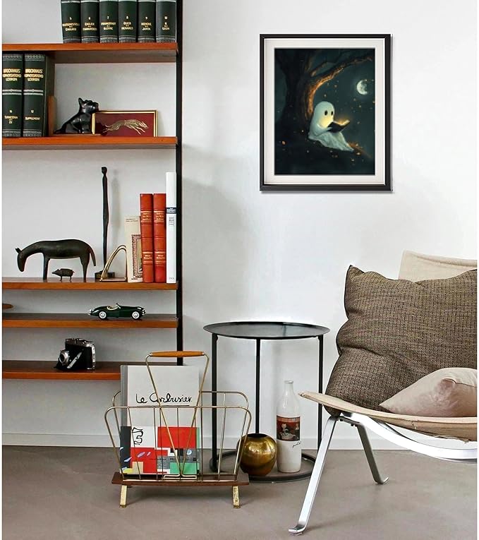 Cawpom Ghost Reading Paint by Numbers Kit for Adults, Halloween Spooky Paint by Number, Funny Ghosts Acrylic Painting, Home Wall Decor - Moon Night(16x20inch, No Frame)