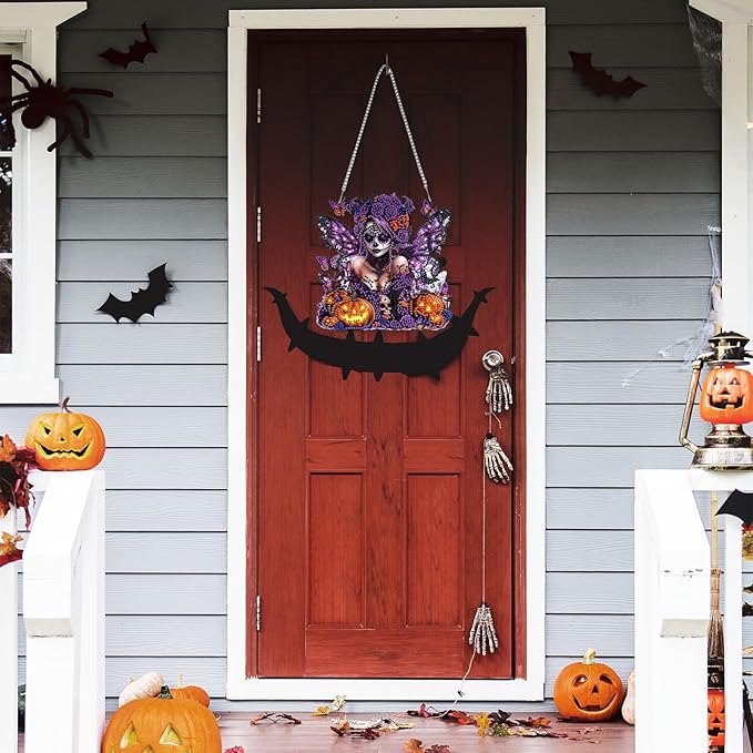 RICUVED Diamond Art Hanging Kit for Adult, Halloween Special Shaped Crystal Gem Craft Diamond Painting Pendant Kits for Adults Beginners, DIY Pumpkin Hanging Art Ornament Kit for Home Garden