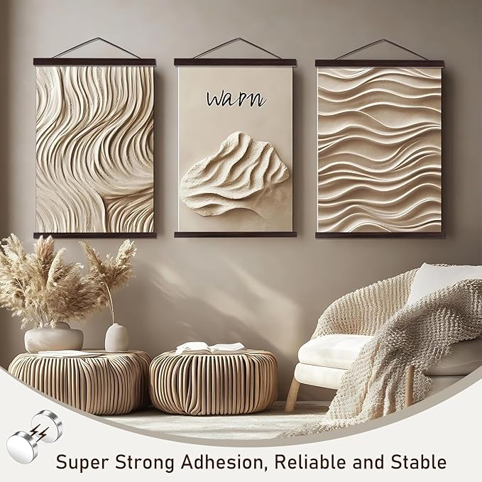 Artmag Magnetic Poster Hanger Frame, 25x20 25x35 25x40 Light Wood Wooden Magnet Canvas Artwork Print Poster Hangers Frames Hanging Kit (Walnut, 25")