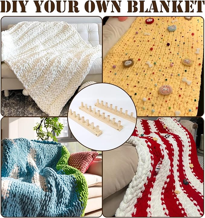 Lewhoo 55’ Chunky Knitting Blanket Loom Kit,Thick Nature Wooden Loom Frame for Beginners,3 Pack DIY Throw Blankets Knitting Tool for Hand