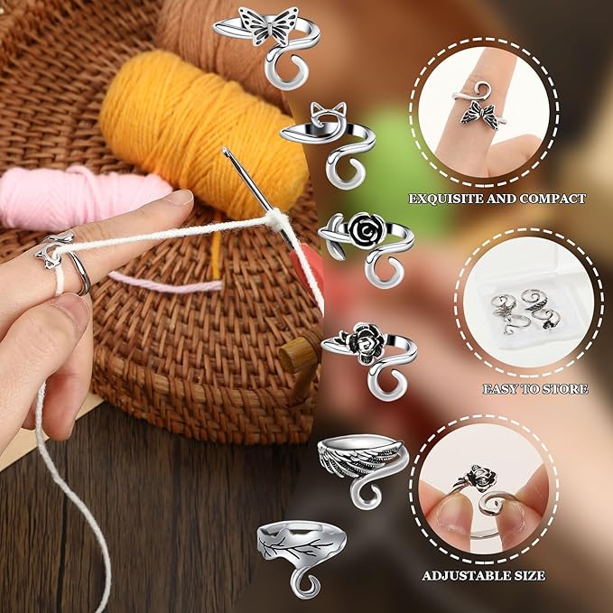 DTOFOOT 6pcs Crochet Tension Rings for Crocheting Yarn Guide Tension Ring for Finger Yarn Crochet Ring Knitting Accessories for Crochet Mother Grandma Gifts with Box