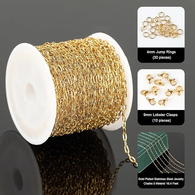 UMAOKANG 10 Meters Stainless Steel Chains for Jewelry Making Dainty Gold Plated Embossed Cable Chains Necklace for Women Jewelry Supplies
