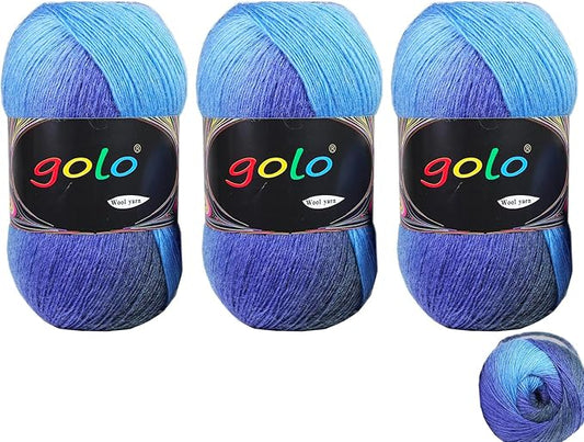 golo Wool Yarn for Hand Knitting 100g X 3 Cachemire Multicolor Rainbow Yarn