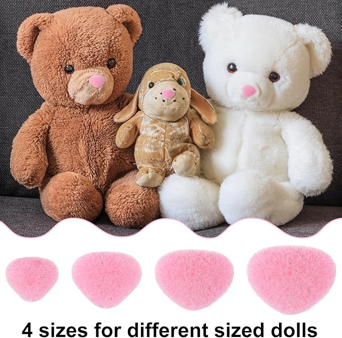 CustomyLife 32pcs Safety Noses for Amigurumi, 11/15/17/18mm Plastic Doll Noses for Crochet, Flocking Teddy Bear Noses Stuffed with Washers for Craft Puppet Plush Toy Accessories- Pink