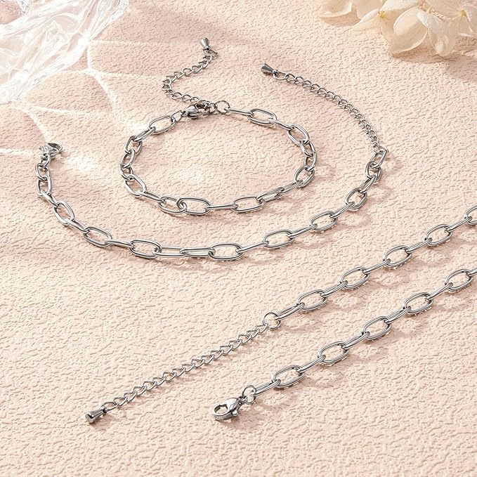 10pcs Silver Paper Clip Jewelry Links Stainless Steel Chains for Jewelry Making Charm Bracelet Chain Bulk for Men Women DIY Crafts Jewelry Findings