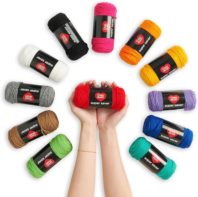 Red Heart Super Saver Yarn Stitchers Kit, 12 Balls, 1 Tote Bag, 1 Knitting Needle, 1 Crochet Hook, 1 Measuring Tape, 1 Knit Counter