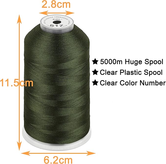 New brothread - Single Huge Spool 5000M Each Polyester Embroidery Machine Thread 40WT for Commercial and Domestic Machines - Dark Olive