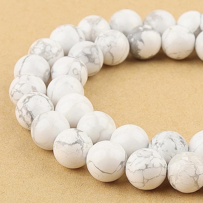 Natural Stone Beads for Jewelry Making - 8mm Round Gemstone Beads for Bracelets(44-48pcs, Howlite)
