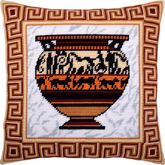 Brvsk Hellenic Needlepoint Kit for Adults and Beginners — Hellas 16″ × 16″ with Clear, Precise Printed Design on Cotton Canvas; Includes 2 Needles, Yarn, and Easy-Read Chart