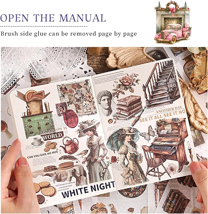 Vintage Washi Sticker Book, 24 Sheets Retro People Cute Aesthetic Stickers for Scrapbook Junk Journal Supplies Collage DIY Crafts Phone Cases Adult