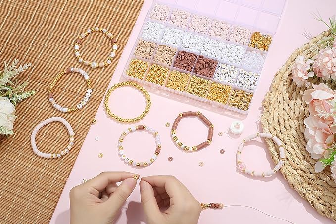 DUQGUHO Clay Beads kit for Adults 3340 Pcs, Friendship Bracelet Beads 6mm, Pink Beads for Bracelets, Jewelry Making Kits for Jewelry DIY
