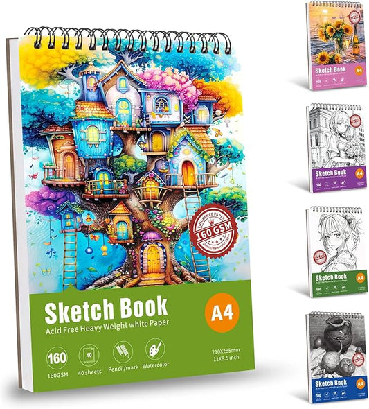 Thickened Mixed Media Sketchbook - Three Different Sizes, Drawing Paper Pad-108lb/160gsm, (Colorful Tree, A4 (Large Size) 8.5X11.8 inch)