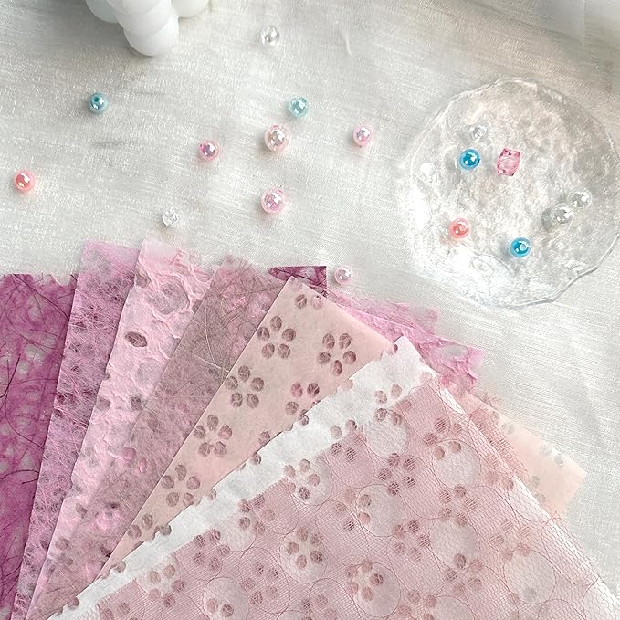 30Pcs Handmade Textured Scrapbook Paper&Mesh Fabric set - Unique A5 sheet Craft Mulberry Special Rice Paper Mix for Scrapbooking Junk Journaling Supplies Card Collage DIY Materials, 5.8x8.2 inches