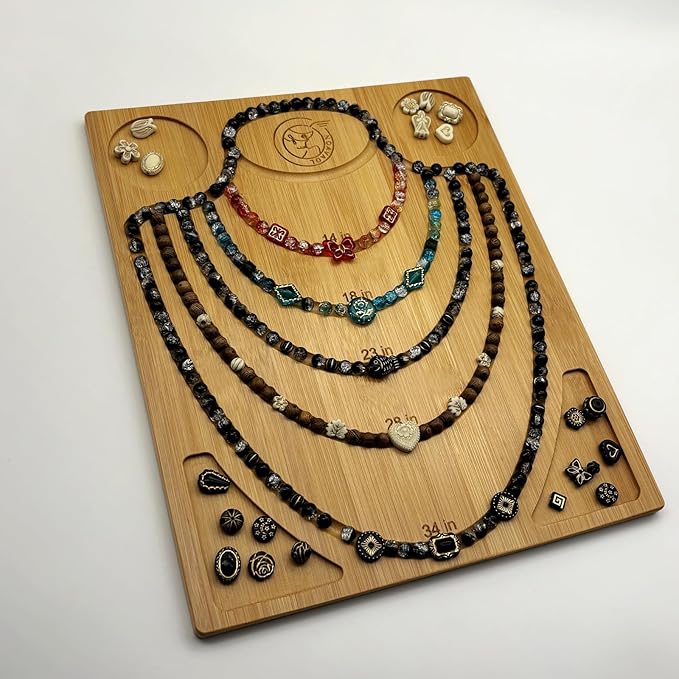 NOAVAOL Bamboo Bead Board for Jewelry Making, Combi Beading Tray Design Mat for Necklaces, DIY Small Jewelry Design Board