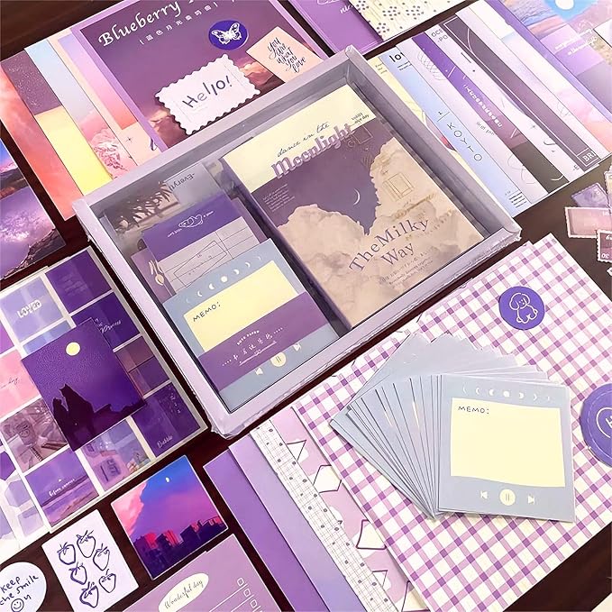 LCLAIDYDY 348 PCS Aesthetic Scrapbook Kit with A6 Grid Notebook, Bullet Junk Journals, DIY Gift Journaling Kit for Teen Girl Women (Moonlight)