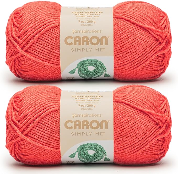 Caron Simply Me Ruby Yarn - 2 Pack of 200g / 7oz - 62% Acrylic 20% Nylon 18% Wool - #5 Bulky - 246Yards - Knitting/Crochet
