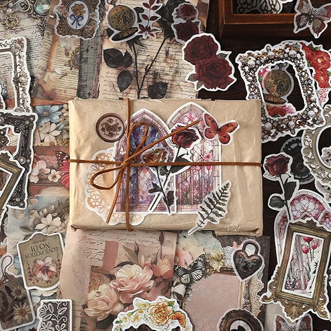 200PCS Vintage Scrapbook Paper Journaling Scrapbooking Supplies Kit Retro Decorative Craft Paper Assorted for Bullet Junk Journals Card Making Craft DIY, Butterfly Waltz