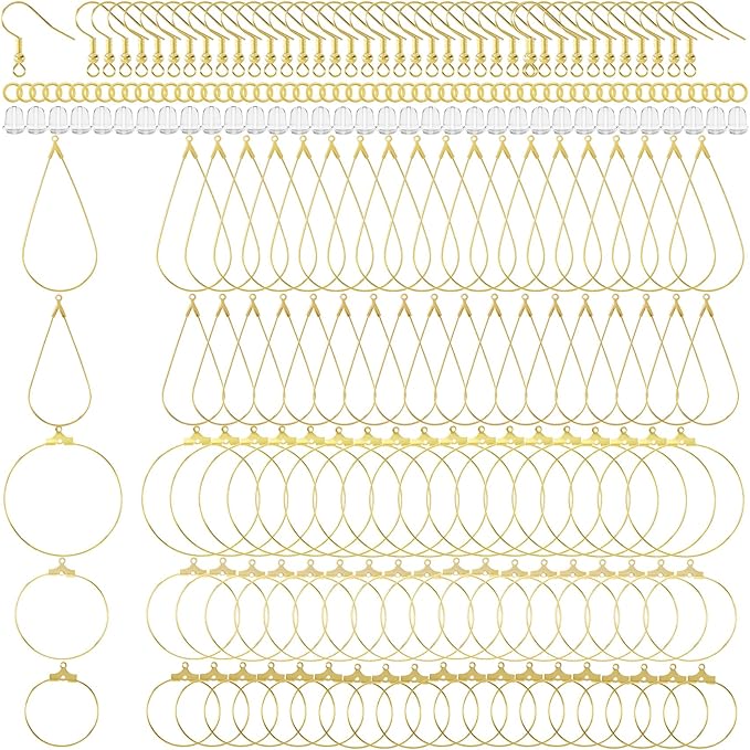 OIIKI 700pcs Hypoallergenic Earring Making Kit, Gold Plated Earring Hooks, Earring Beading Hoops, Clear Rubber Earrings Backs, Jump Rings for DIY Jewelry Making, Earring Making Supplies