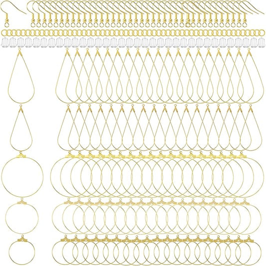 OIIKI 700pcs Hypoallergenic Earring Making Kit, Gold Plated Earring Hooks, Earring Beading Hoops, Clear Rubber Earrings Backs, Jump Rings for DIY Jewelry Making, Earring Making Supplies