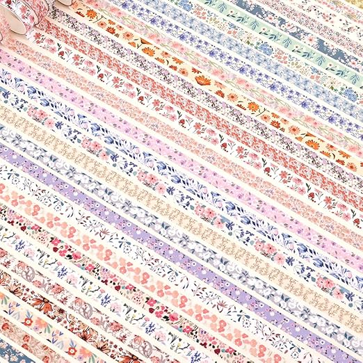 60 Rolls Flowers Theme Washi Tape Set with Different Colorful Patterns, Writable Decorative Tapes for Scrapbooking, Junk Journal Supplies, Bullet Journaling, 0.39'' x 79'' per Roll