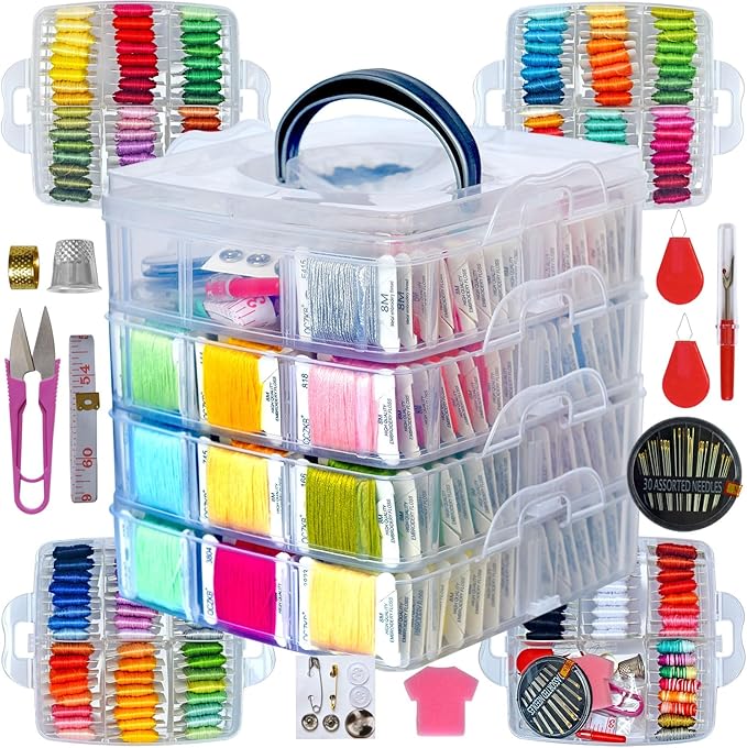 176 PCS Embroidery Floss Set, Complete Set of Tools kit, 4-Tier Organizer Storage Box
