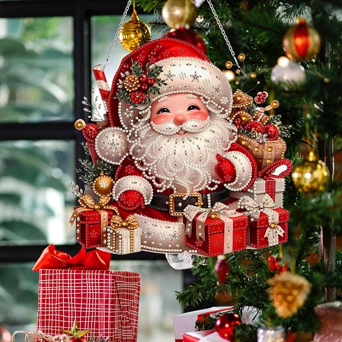 Christmas Diamond Art Hanging Kits for Adults,Double Sided Special Shaped Christmas Santa DIY Acrylic Diamonds Art Painting Window Pendant Home Garden Wall Hanging Kits Hanging Ornament