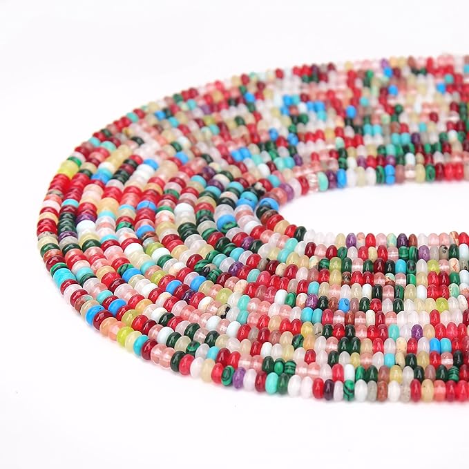2 Strands (300PCs) Mix Color Rondelle Beads, 2 * 4mm Gemstone Loose Spacer Abacus Disk Beads for DIY Bracelet Necklace Earrings Jewelry Making, Craft Supplies Beading Kit (Type 1)