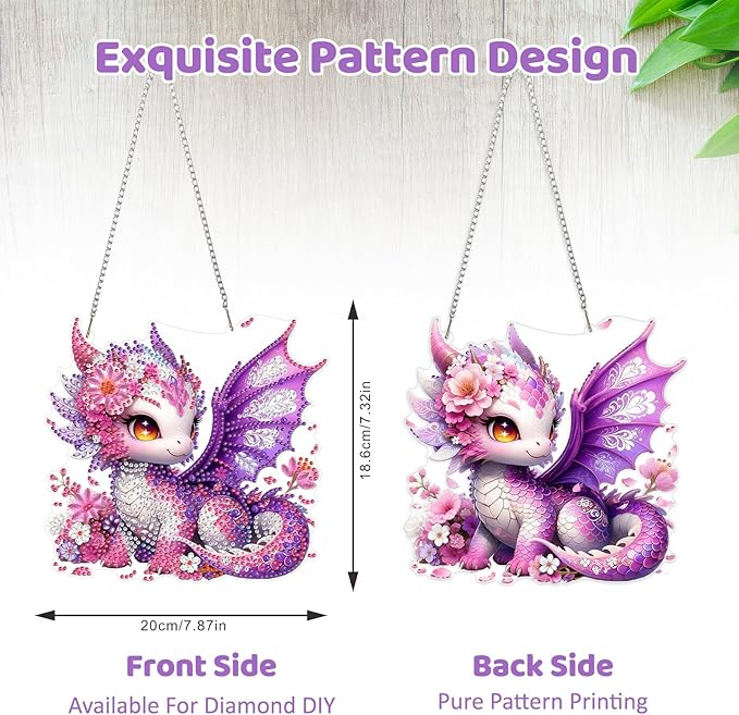 MEIYUDA Dragon Diamond Art Hanging Kits for Adult, Flowers Dragon Diamond Painting Hanging Kits Ornaments, DIY Special Shaped Rhinestone Window Pendants Kit for Home Garden Wall Decor Gift