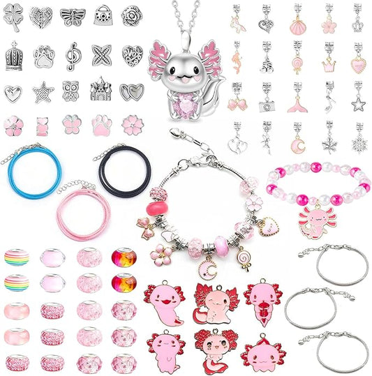 Rinziigo Axolotl Kawaii Charm Bracelet Making Kit, Cartoon Jewelry Making Supplies Beads, Cute Crafts Gifts Set for Woman