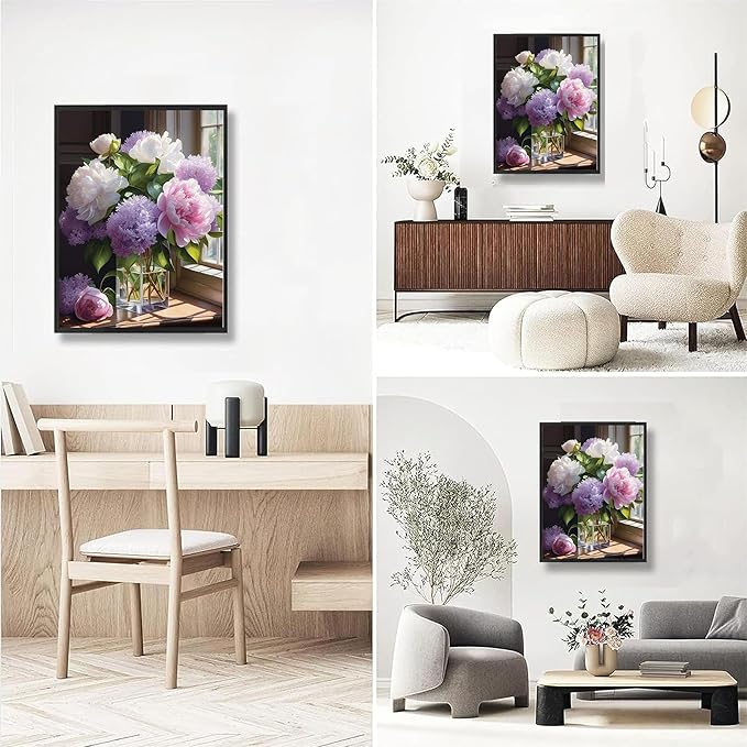 Peony Paint by Numbers for Adults with Framed Canvas-with Wooden Easel,Paint by Number on Canvas Vase Flowers,DIY Acrylic Oil Painting Kits with Brushes Nice Gift Box for Home Wall Decor(12x16inch)
