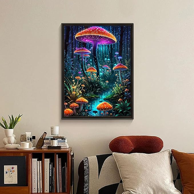 Mushroom Diamond Art Kits for Adults, Forest Diamond Painting Kit for Adults Beginners, 5D DIY Diamond Painting with Round Gem Art Kits for Home Wall Decor 12x16 Inch