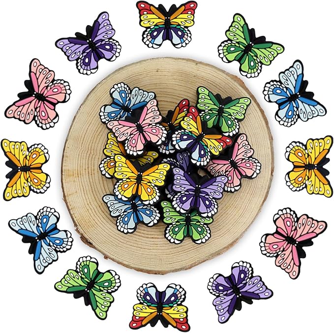 12pcs Silicone Focal Beads for Keychain, Pen, Bracelet and Necklace Making - Butterfly Shaped Crafts (Colorful Butterfly)