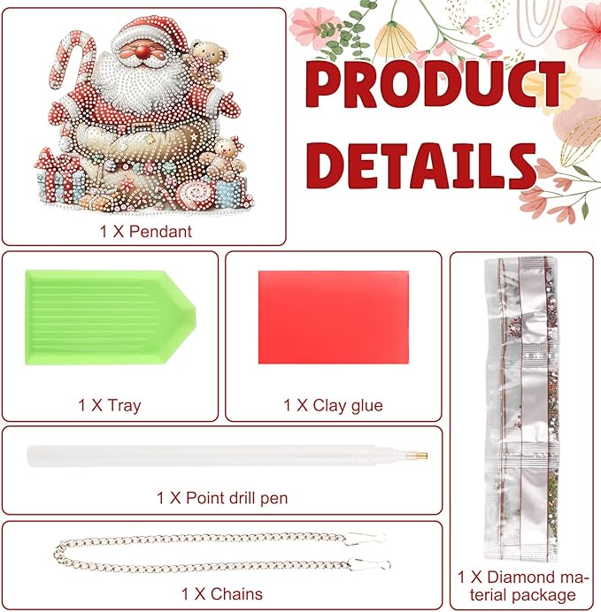 DOMROM Santa Diamond Art Hanging Kits for Adults Beginner, Christmas Special Shaped Crystal Diamond Painting Santa Pendant, DIY Diamond Art Suncatchers for Home Garden Wall Decor Gift